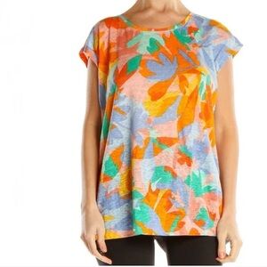 Joie Colorful Abstract 100% Linen Short Sleeve Shirt.  Button Down Back XL